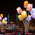 Colorful Outdoor Lights With Modern Square Shades In Nighttime Urban Area