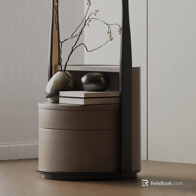 Modern Minimalist Wooden Side Table With Drawer Decorative Vase And Books 3d model 