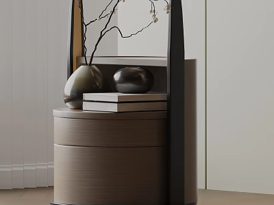 Modern Minimalist Wooden Side Table With Drawer Decorative Vase And Books 3d model