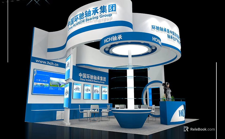 China Environmental Nacheng Group Exhibition Booth With Blue White Curved Design And Reception Desk 3d model 