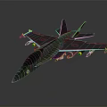 3D Model of Sleek Fighter Jet With Dark Purple Accents Mounted Weapons and Tail Fins