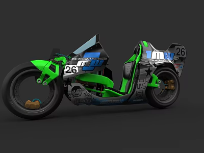 Green and Black Racing Motorcycle With Aerodynamic Design And Number 26 3d model