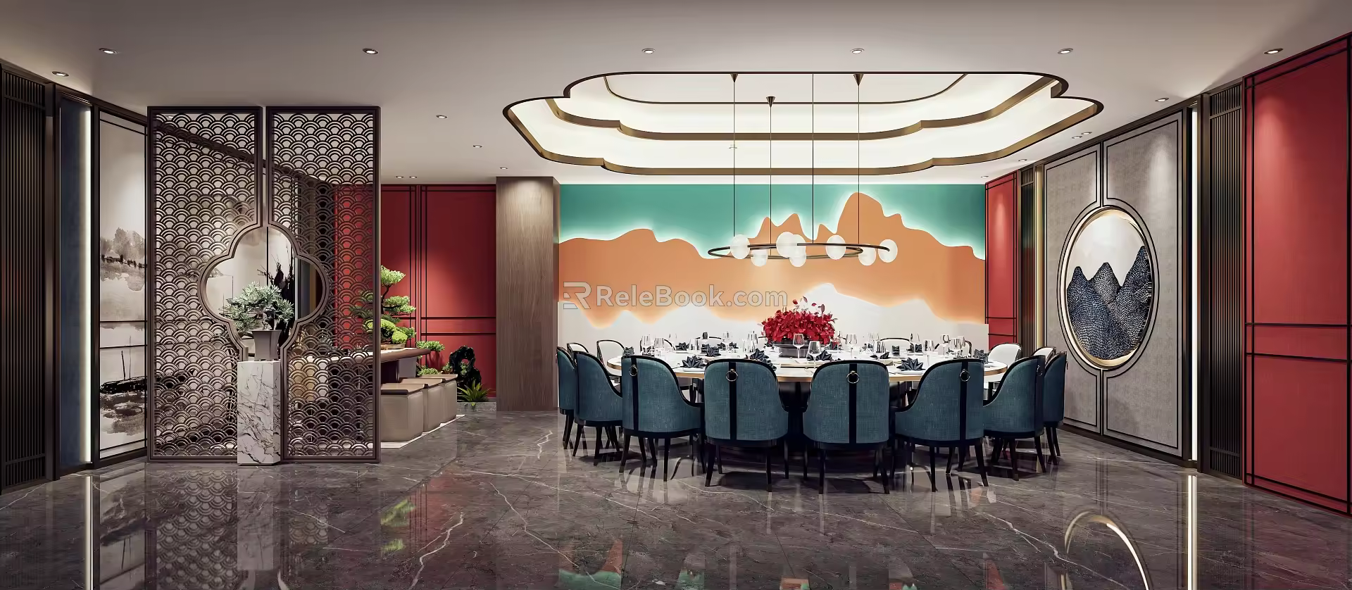 New Chinese-style private room Large private room 3d model