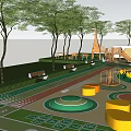 Children's Play Area With Colorful Circular Patterns Trees And Play Structures