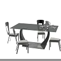 Modern Dining Table Set With Glass Top Chairs And Metal Pitcher Cups
