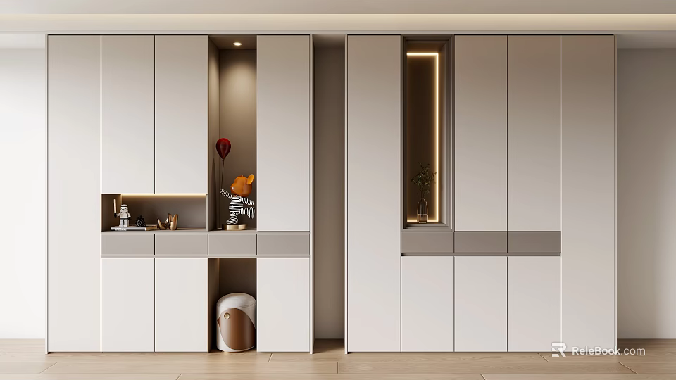 Modern White Shoe Cabinet With Built In Lighting And Sleek Minimalist Storage Design 3d model 