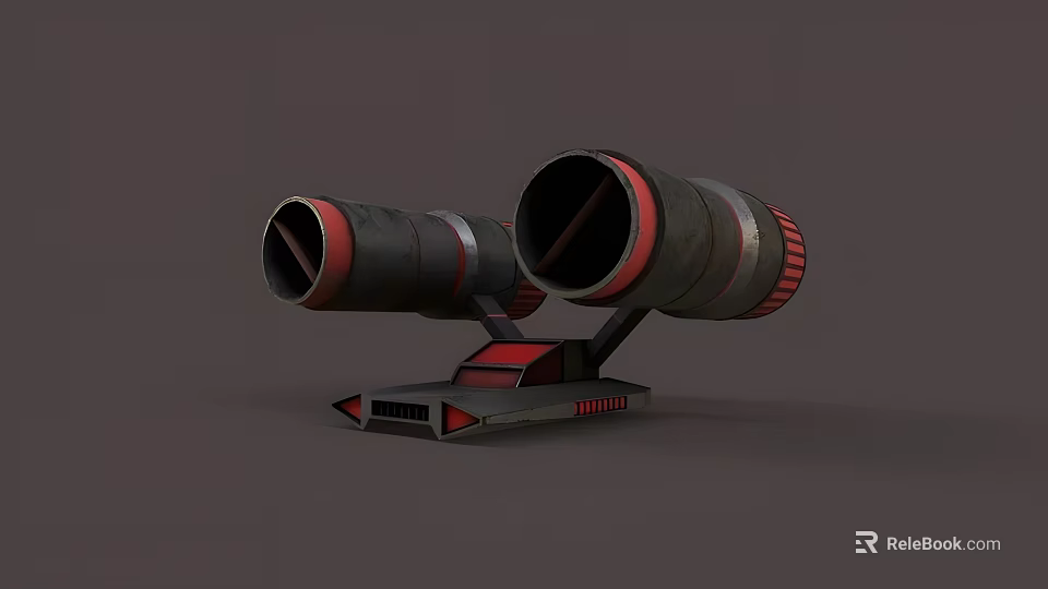 Fighter Jet Gun System with Black Cylindrical Barrels Red Accents and Gray Base 3d model 