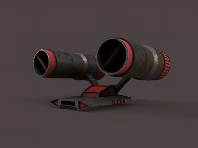Fighter Jet Gun System with Black Cylindrical Barrels Red Accents and Gray Base 3d model