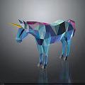 Colorful Low Poly Unicorn With Blue Pink Purple Body And Yellow Horn On Black Background
