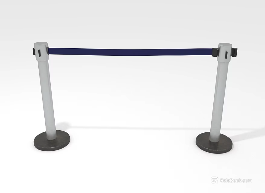 Stanchion Barrier With White Poles Blue Strap And Black Stable Bases 3d model 