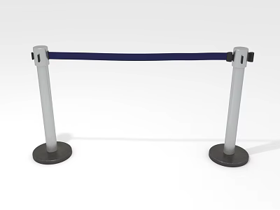 Stanchion Barrier With White Poles Blue Strap And Black Stable Bases 3d model