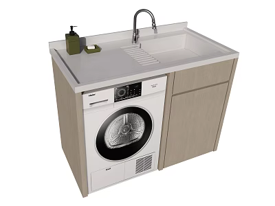 Modern Bathroom Vanity Cabinet with Sink Faucet Countertop and Washing Machine 3d model
