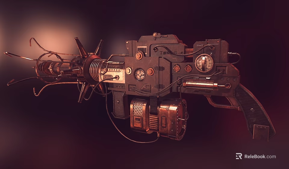 Futuristic Sci Fi Weapon Design with Complex Mechanical Parts Pipes Dials and Metallic Texture 3d model 