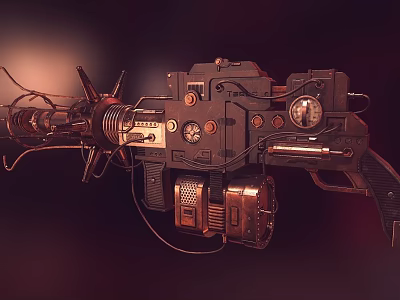 Futuristic Sci Fi Weapon Design with Complex Mechanical Parts Pipes Dials and Metallic Texture 3d model