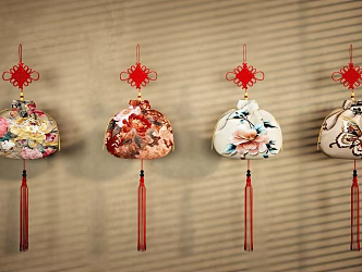 New Chinese Style Pendant Embroidery Sachet Pendant Traditional Folk Embroidery Craft Sachet Bag Pocket Intangible Cultural Heritage Crafts Antique Hanging Decoration Blessing Bag Pocket 3d model