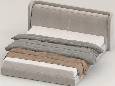 Double Bed Interior With Gray Headboard White Mattress Gray And Brown Bedspreads 3d model