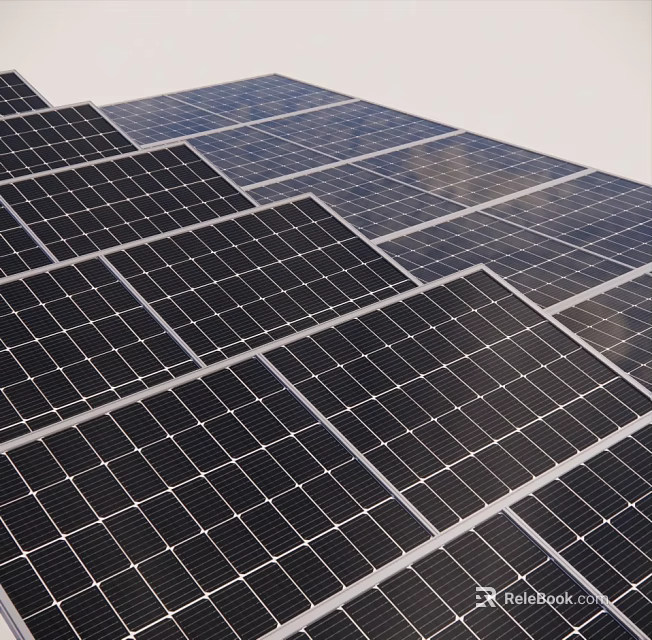 Solar Panels Array Installation On Rooftop With Black Frames And Grid Design 3d model 