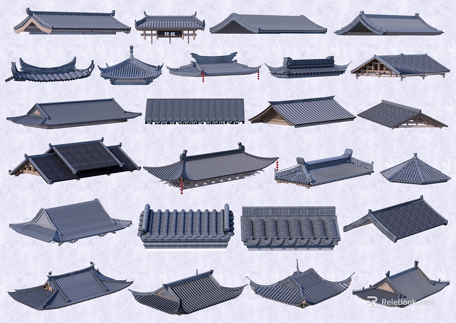 Traditional Tiled Roofs With Various Architectural Styles And Different Design Shapes 3d model 