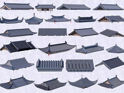 Traditional Tiled Roofs With Various Architectural Styles And Different Design Shapes 3d model