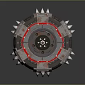 Spiked Heavy Duty Tire With Metal Rim Red Accent Lines And Rugged Design