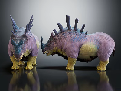 Colorful Triceratops Creature Models With Horns Spiked Backs And Vibrant Colors 3d model