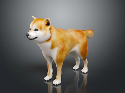 Shiba Inu Brown And White 3D Model Dog Standing On Dark Background With Shiny Coat 3d model