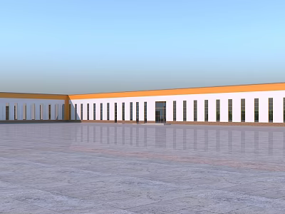 Modern Industrial Factory Building With Spacious Ground And Large Glass Windows 3d model