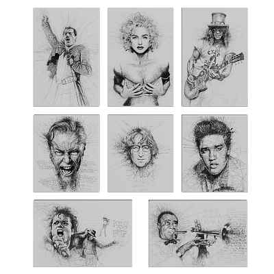 Black And White Portrait Drawings Featuring Multiple Human Figures In Sketch Style 3d model