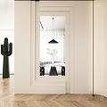 Modern Minimalist Entryway Hallway With Large Mirror Pendant Light And Cactus Decor
