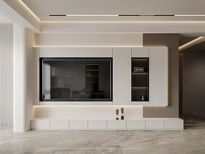 Modern White TV Wall Unit With Built in Storage Cabinets And LED Lighting 3d model