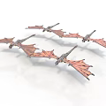 Three Dragons With Pink Wings Flying On White Background With Outstretched Wings 3d model