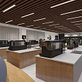 Modern Coffee Training Room Interior With Espresso Machines And Wooden Ceiling