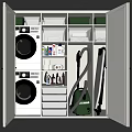 Modern Bathroom Cabinet Rack With Washing Machine Dryer Drawers Vacuum Cleaner And Cleaning Supplies