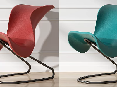 Modern Curved Single Chair With Colorful Design And Metal Legs 3d model