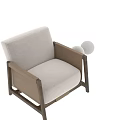 Modern Minimalist Single Seater Sofa With Beige Upholstery And Brown Wooden Armrest Frame