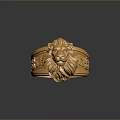 Golden Lion Head Ring With Intricate Carving And Decorative Band Design