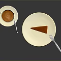 Creamy Coffee and Golden Cake Slice on White Plates with Silver Forks in Dark Background