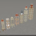 Various Classic And Modern Architectural Towers With Different Roof And Window Designs