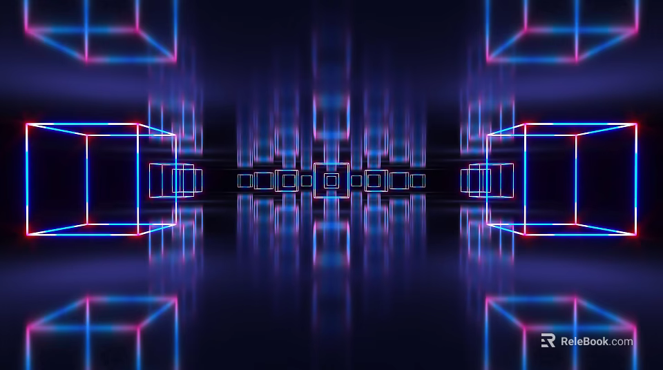 Futuristic Decorative Lights With Red And Blue Neon Illuminated Cubes Creating Tech Inspired Light Effects 3d model 