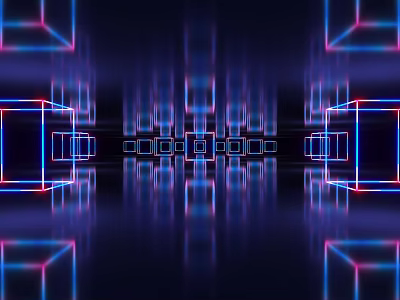 Futuristic Decorative Lights With Red And Blue Neon Illuminated Cubes Creating Tech Inspired Light Effects 3d model