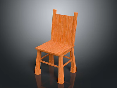 Light Wood Tone Wooden Single Chair With Straight Backrest And Sturdy Structure 3d model