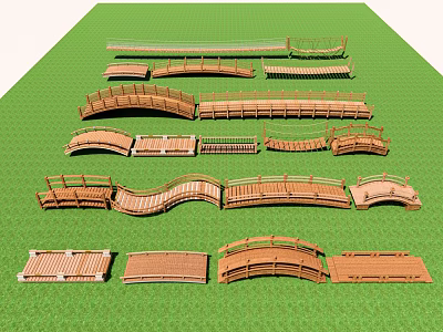 Wooden Landscape Bridges With Various Arched Straight Curved Designs For Gardens 3d model