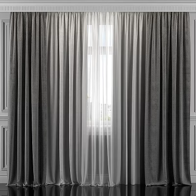 Gray Heavy Curtains With Sheer White Layers For Elegant Home Window Treatment 3d model