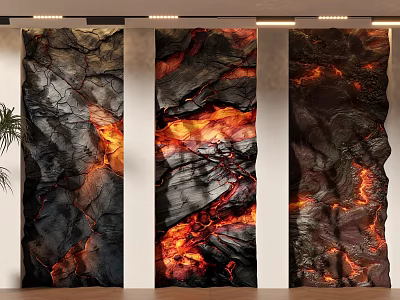 Striking Modern Wall Decor With Volcanic Lava Texture Black Red Flowing Flame Effect 3d model