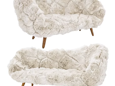 Plush Ivory Fur Sofa With Cozy Design And Sturdy Wooden Legs 3d model