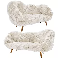 Plush Ivory Fur Sofa With Cozy Design And Sturdy Wooden Legs