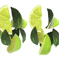 Fresh Vibrant Green Lime Slices And Whole Fruits With Mint Leaves