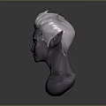 3D Game Character Model Featuring White Spiky Hair Purple Skin Pointed Ears And Forehead Mark