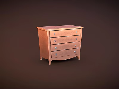 Classic Wooden Cabinet With Four Drawers And Metal Handles In Brown Finish 3d model