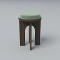 Modern Stool With Green Padded Seat And Dark Wooden Arched Legs